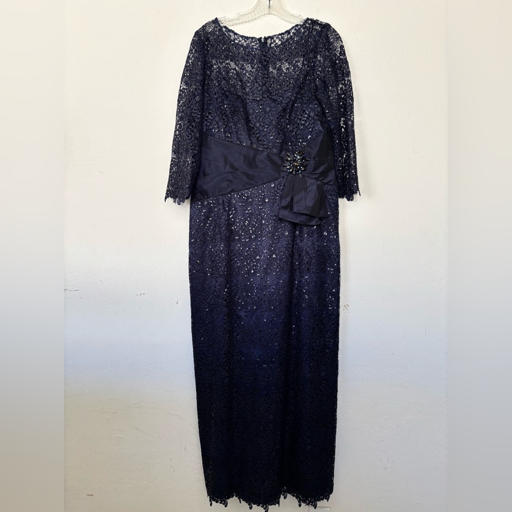Rickie Freeman for Teri Jon dress formal lace sequins navy blue sz 14 - Picture 2 of 5